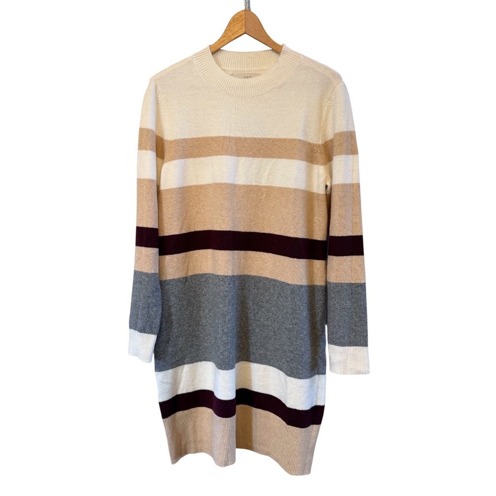 Women's Loft Striped Multicolor Cotton Blend Long Sleeve Sweater Dress Size‎ L